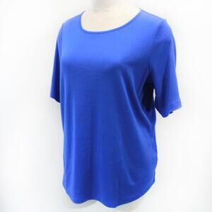 Quacker Factory Plus Blue Short Sleeve Blouse Top Tunic Studs 2X